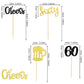 ZHUOWEISM Cupcake Toppers, 36 PCS Glitter malt-inspired Mug Decorations, Gold and White, Paper and Bamboo, Small Size for 60th Birthday Party