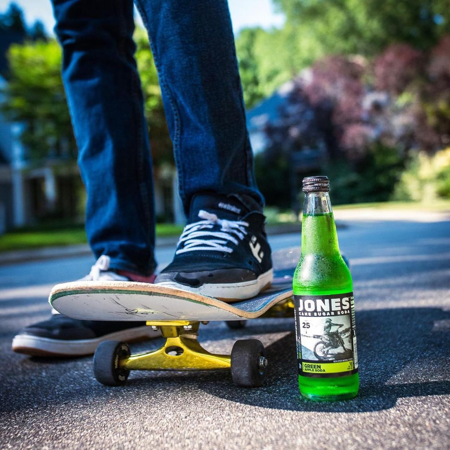 Four(4) Bottles - Jones Soda Co. Green Apple Soda Flavor | 100% Cane Sugar Soda | Craft Soda Pop | Soda Soft Drinks | Glass Bott