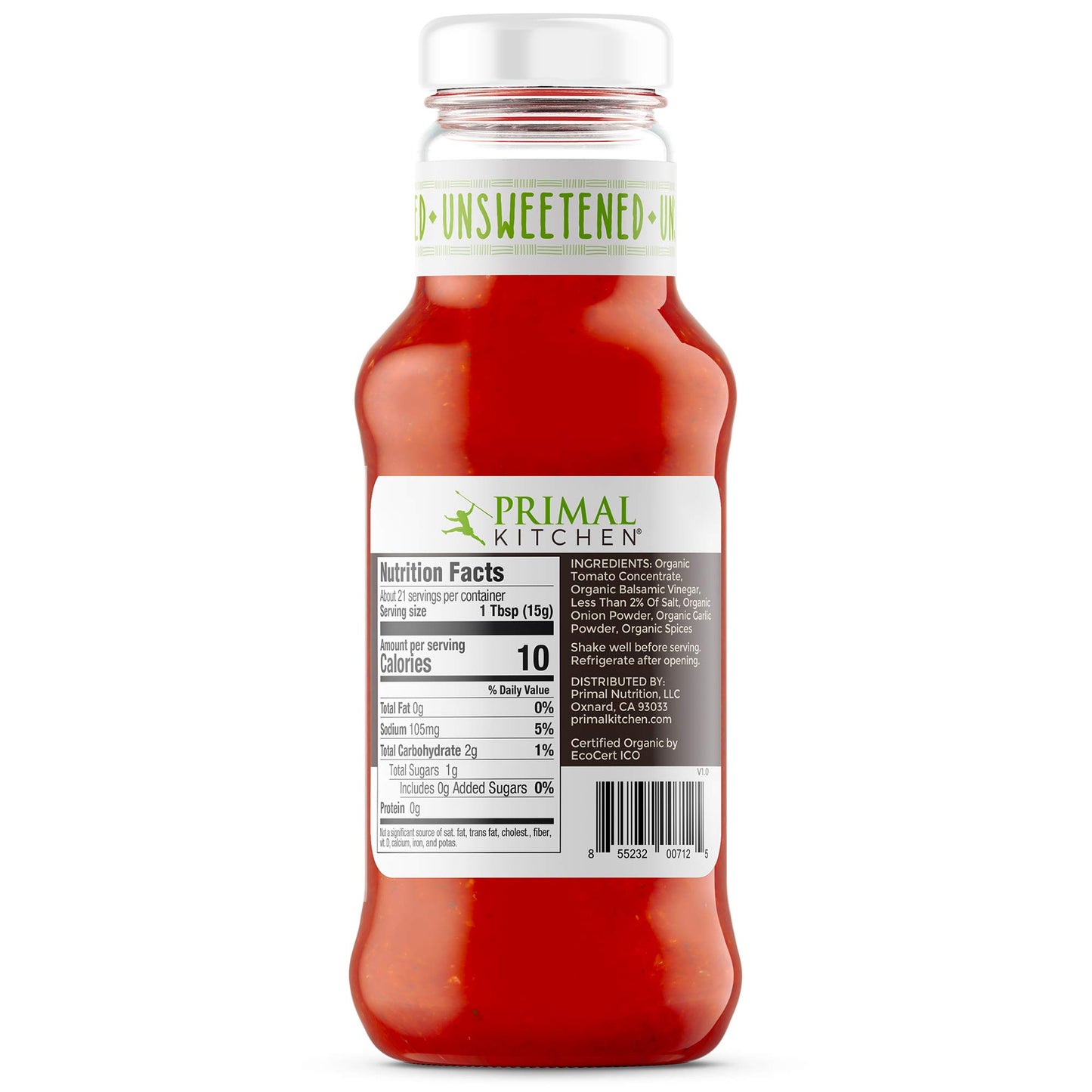 Primal Kitchen Organic Unsweetened Ketchup, No Cane Sugar Or Artificial Sweeteners, 11.3 Oz, Pack Of 2