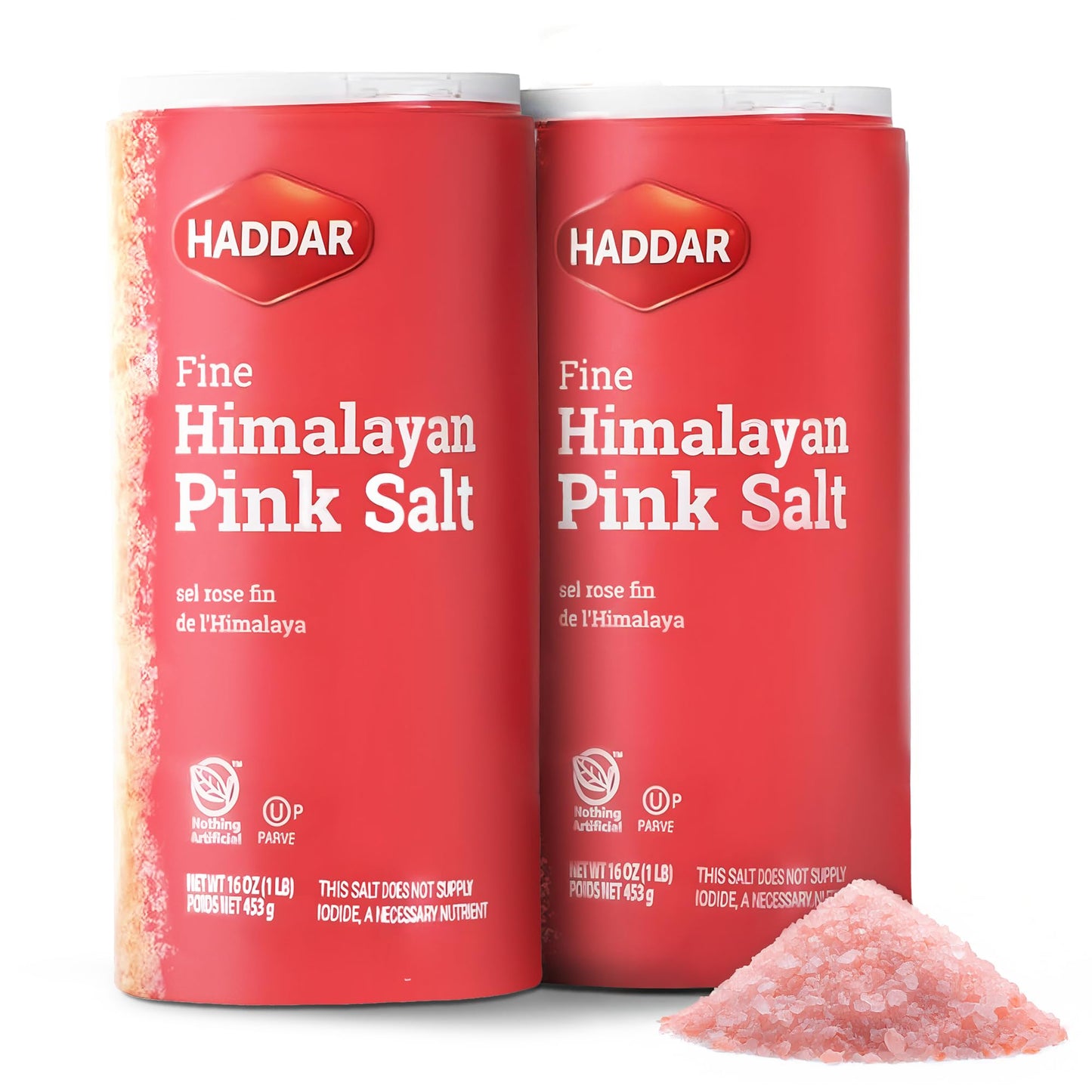 Haddar Himalayan Pink Salt, 16 oz (2 Pack) | Natural Sea Salt | Rich in Minerals | Gourmet Cooking and Seasoning Alternative