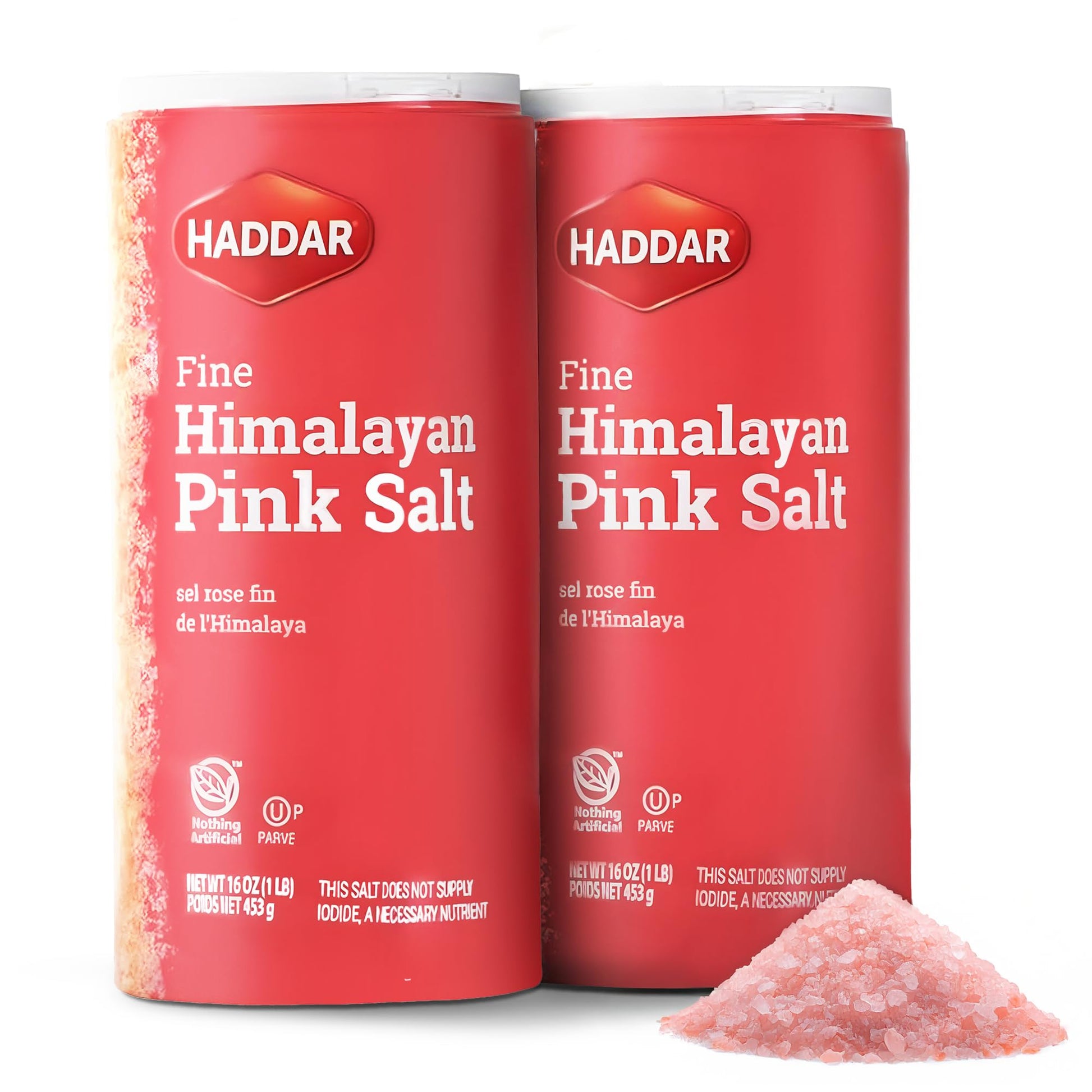 Haddar Himalayan Pink Salt, 16 oz (2 Pack) | Natural Sea Salt | Rich in Minerals | Gourmet Cooking and Seasoning Alternative