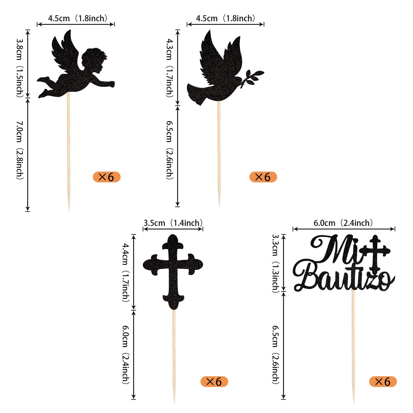 YCTHUNFISH Cupcake Toppers - 24 Pack Glitter Cross Picks for Baptism and Communion Party Decorations - Gold, Paper