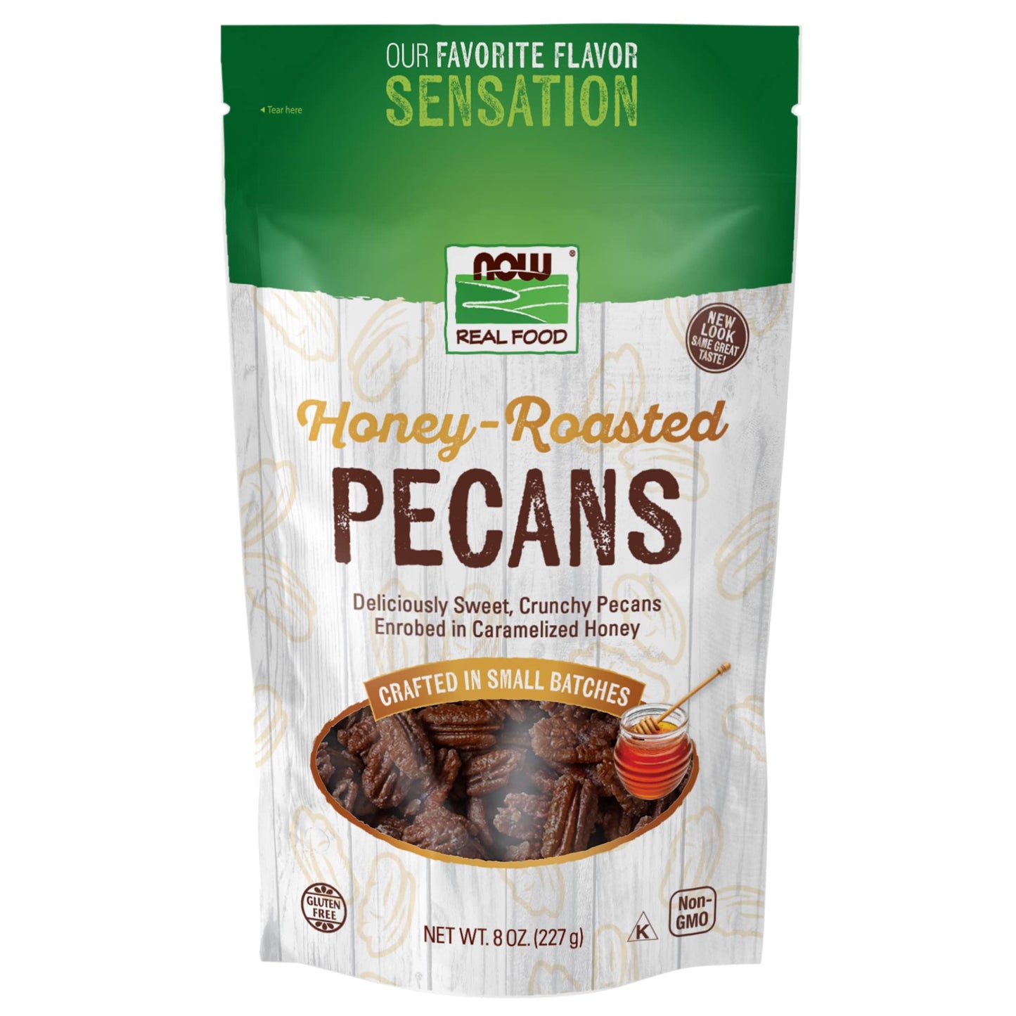 Now Foods, Honey-Roasted Pecans, Flavor Sensations, Sweet And Crunchy Pecans Fused With Caramelized Honey, 8-Ounce (Packaging May Vary)