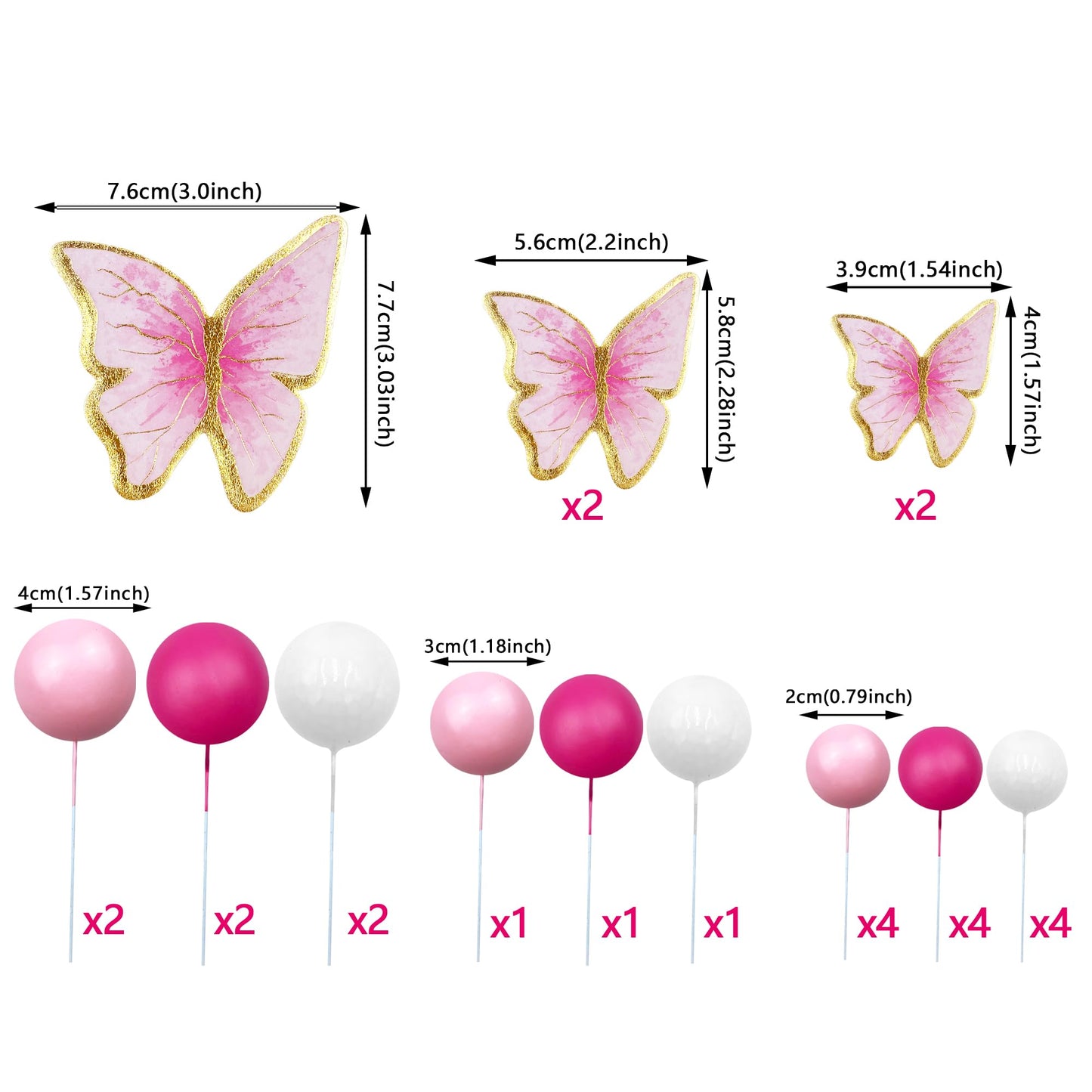 27 Pcs Hot Pink Girl Cake Toppers Pink Ball Cake Decoration Butterfly Cake Decoration Girl Theme Cake Decoration For Wedding Bir