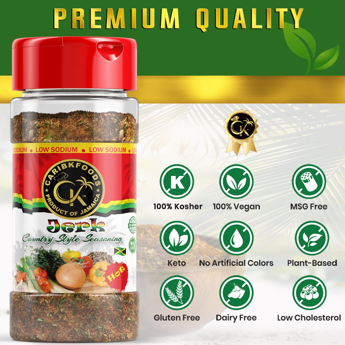 Caribbean Kitchen HOT Jerk Seasoning - 100% Authentic Jamaican Spice Blend, 4 Oz, Kosher, Low Sodium, Non-GMO, Gluten-Free, Vegan