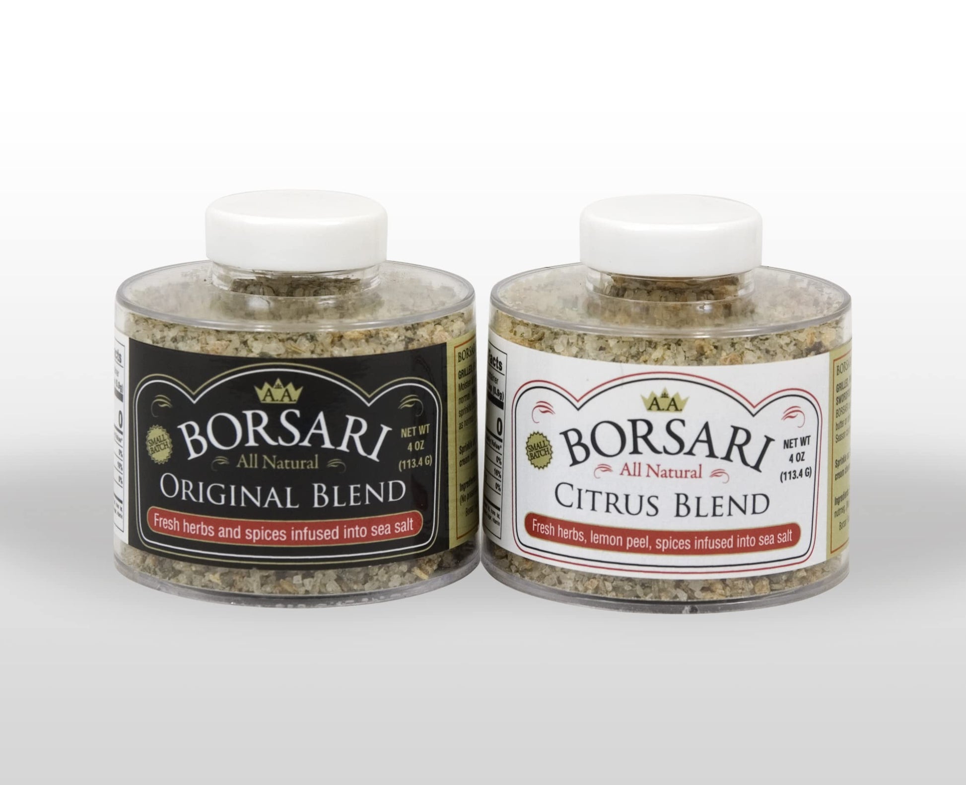 Borsari Seasoned Salt 2-Shaker Gift Set - Citrus & Original Blends - Gluten Free Gourmet Seasonings For Steak, Fish, Poultry, & 