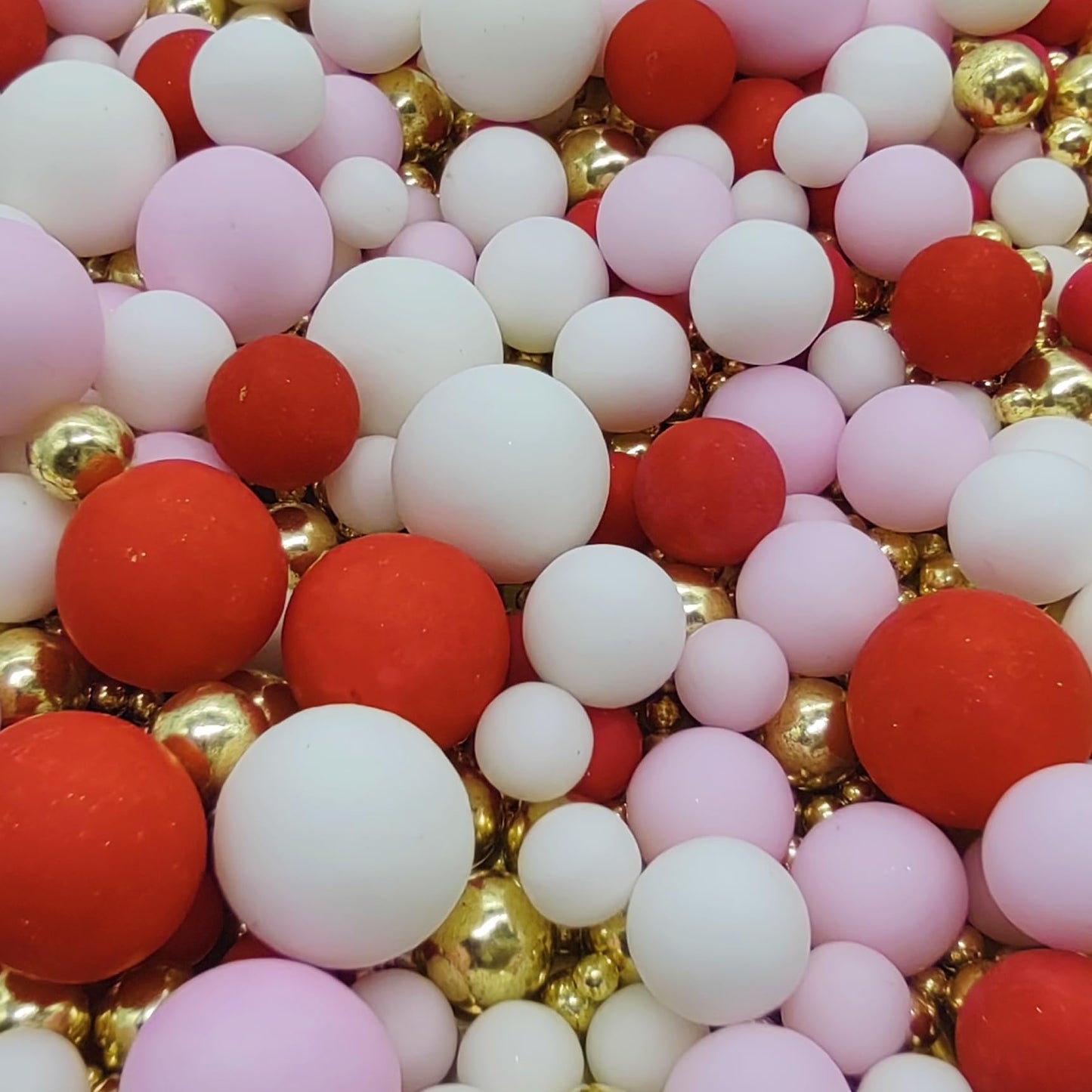 Edible Red & Pink & White & Gold Sugar Pearls Sprinkles Candy Mix Size Pearls Cake Decorations Cupcake Toppers Decorating Perfec