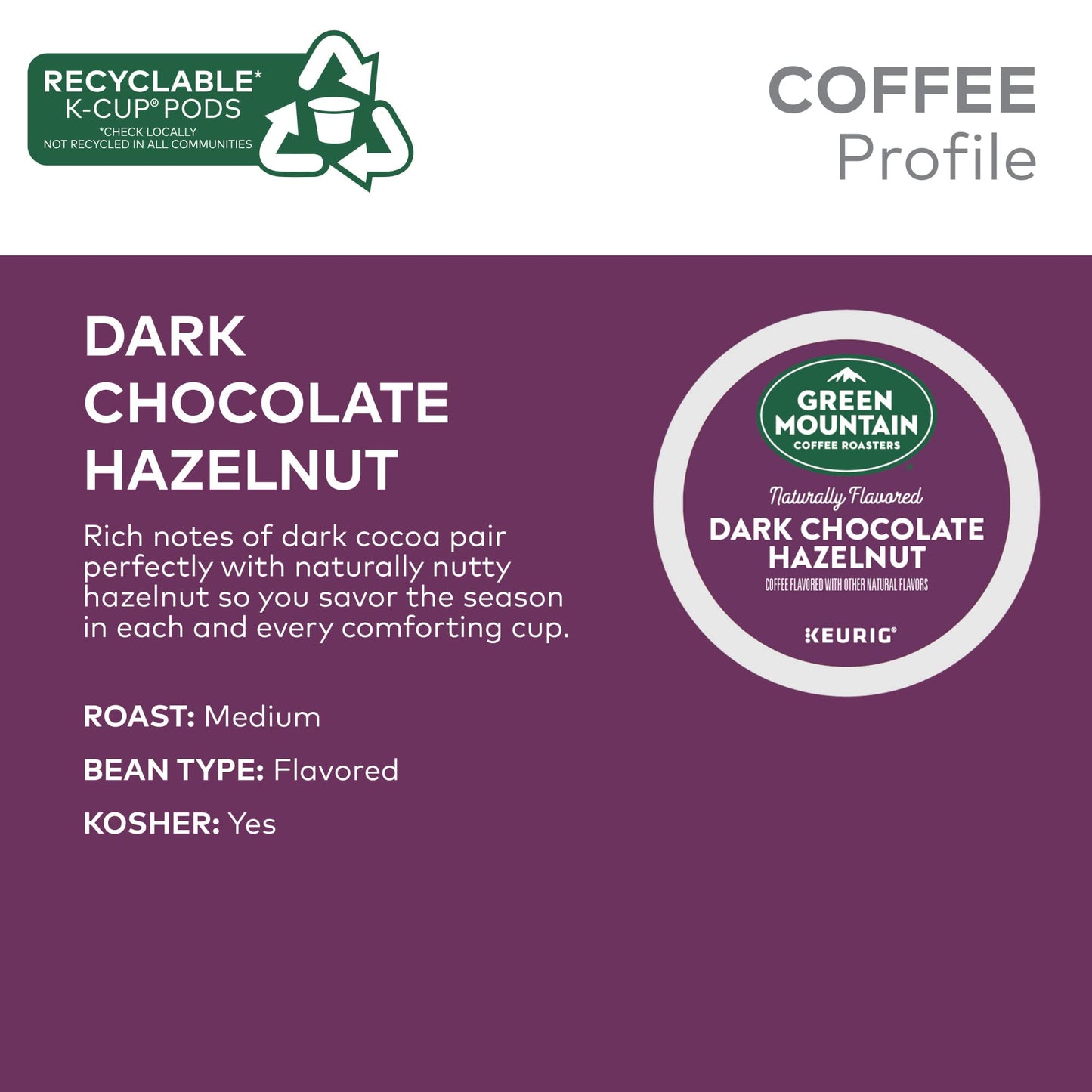 Green Mountain Coffee Roasters Dark Chocolate Hazelnut Coffee, Keurig Single Serve K-Cup Pods, 10 Count