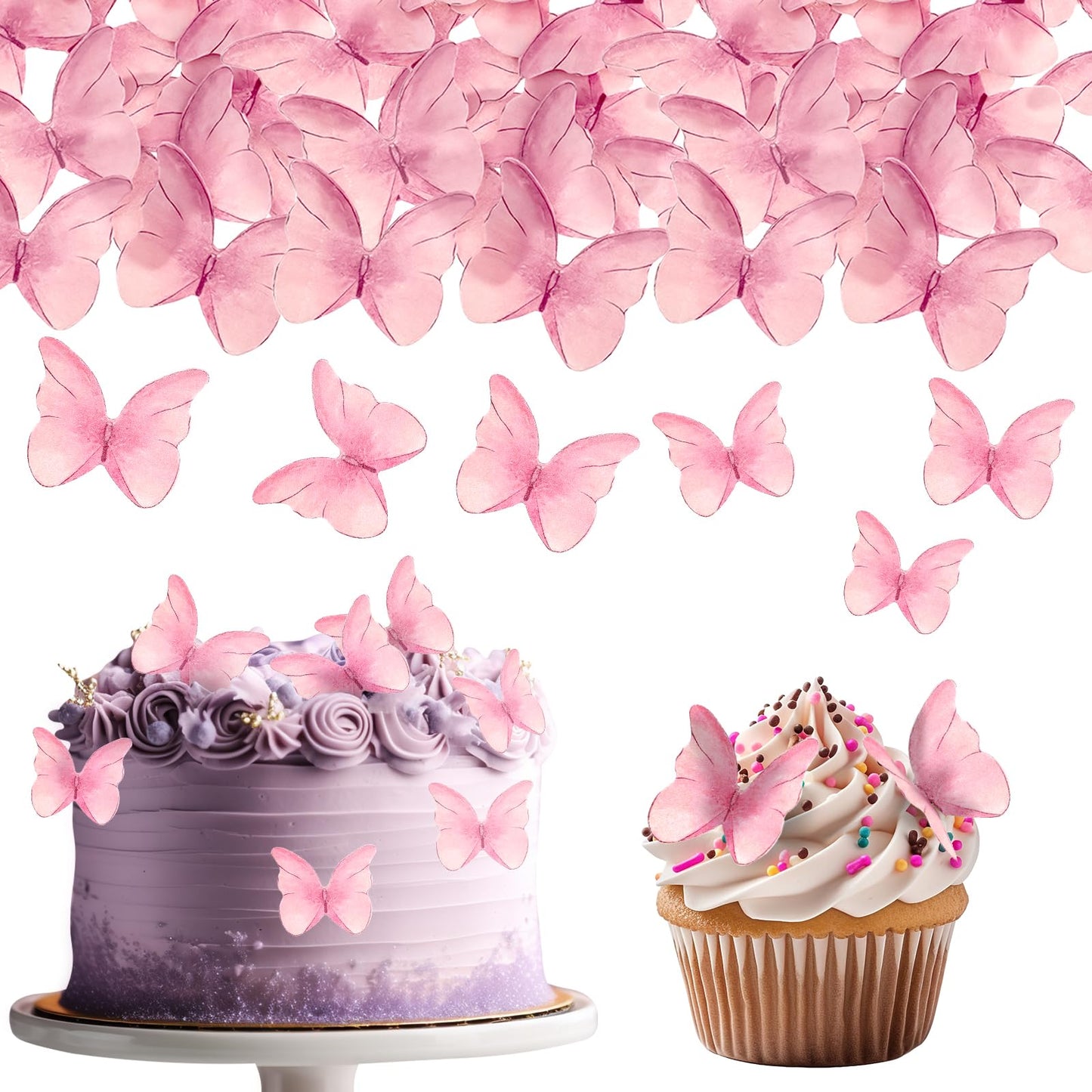 TIESOME Edible Butterflies for Cake Decorating, 48 Pcs, Paper, 4.8CM x 4CM, Pink, Model 565109-SALZZ-D
