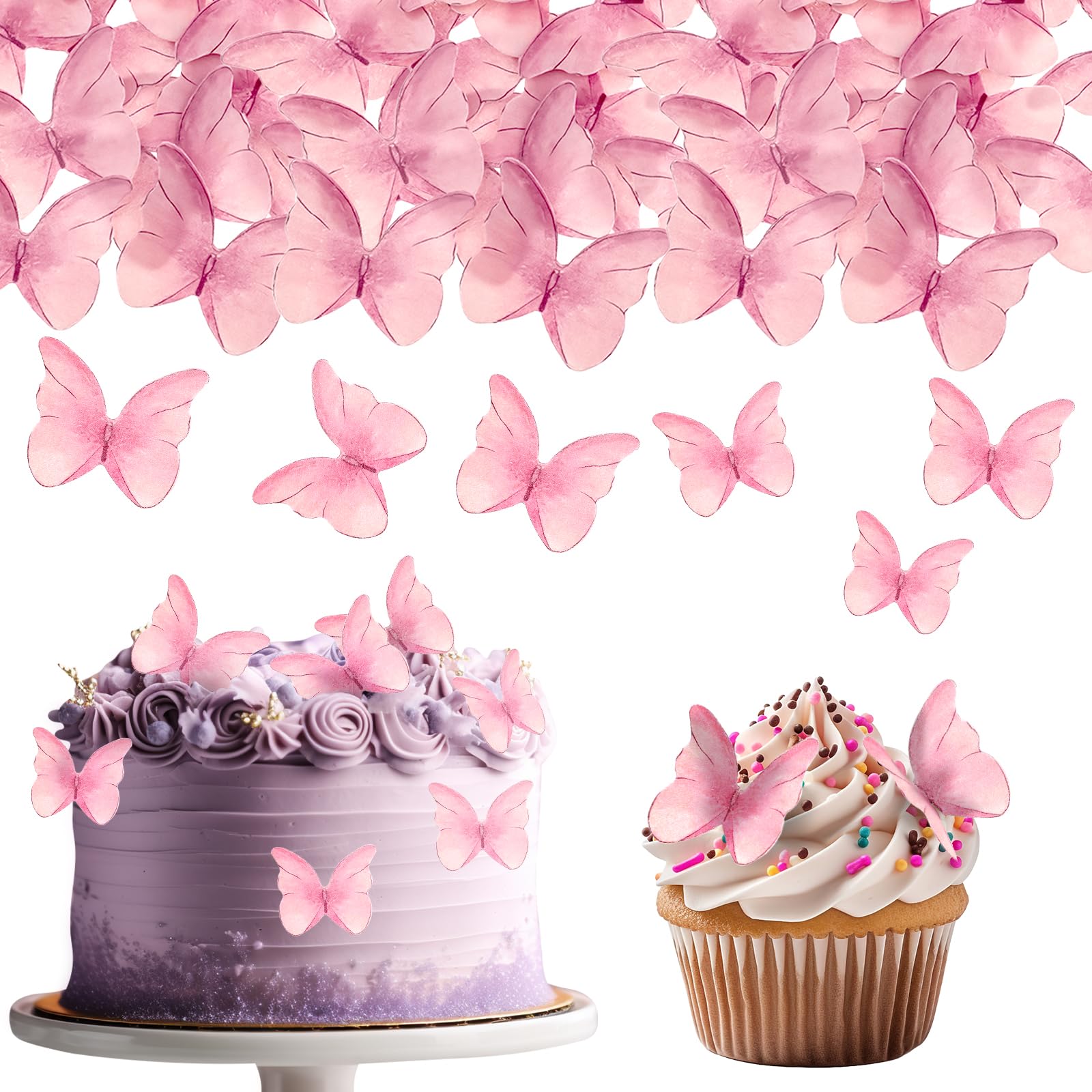 TIESOME Edible Butterflies for Cake Decorating, 48 Pcs, Paper, 4.8CM x 4CM, Pink, Model 565109-SALZZ-D