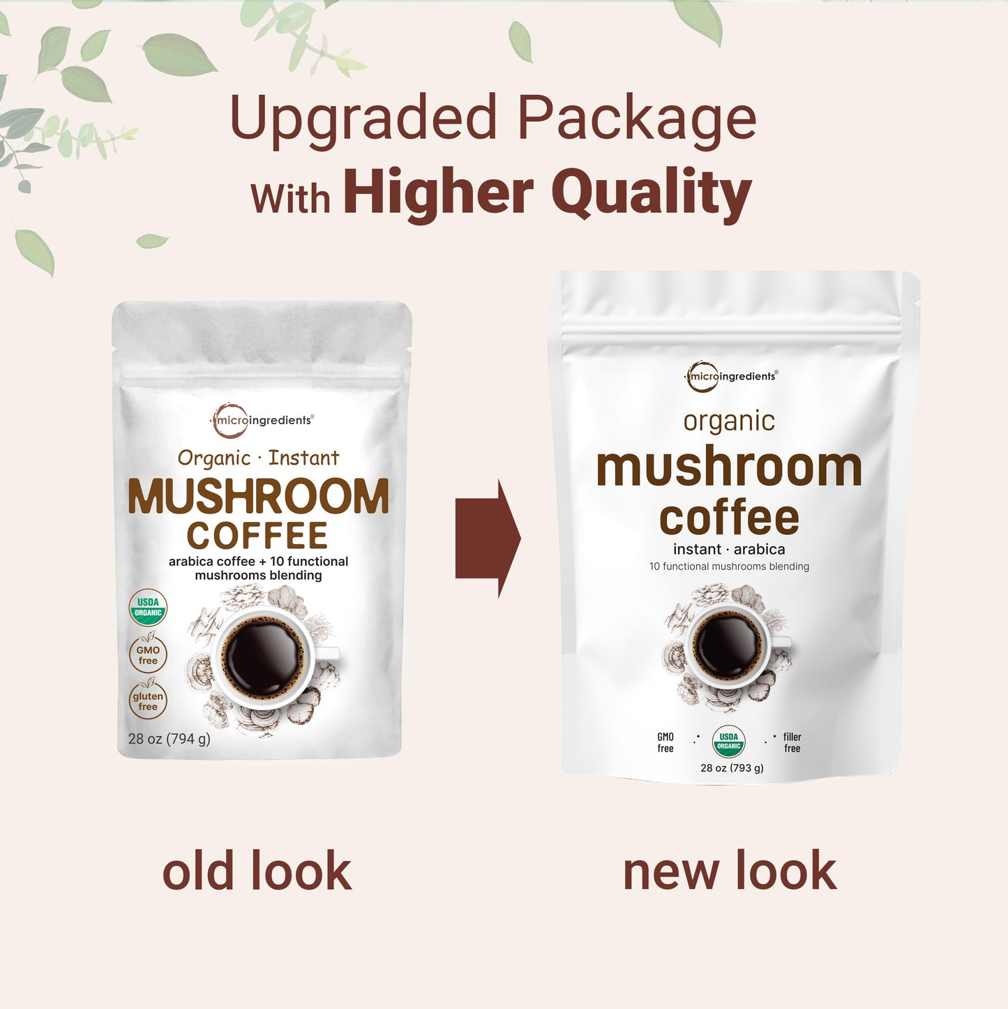 Micro Ingredients Organic Instant Mushroom Coffee Powder with Lion’s Mane, Chaga & Reishi, 28oz, Smooth Medium Roast, 317 Servings