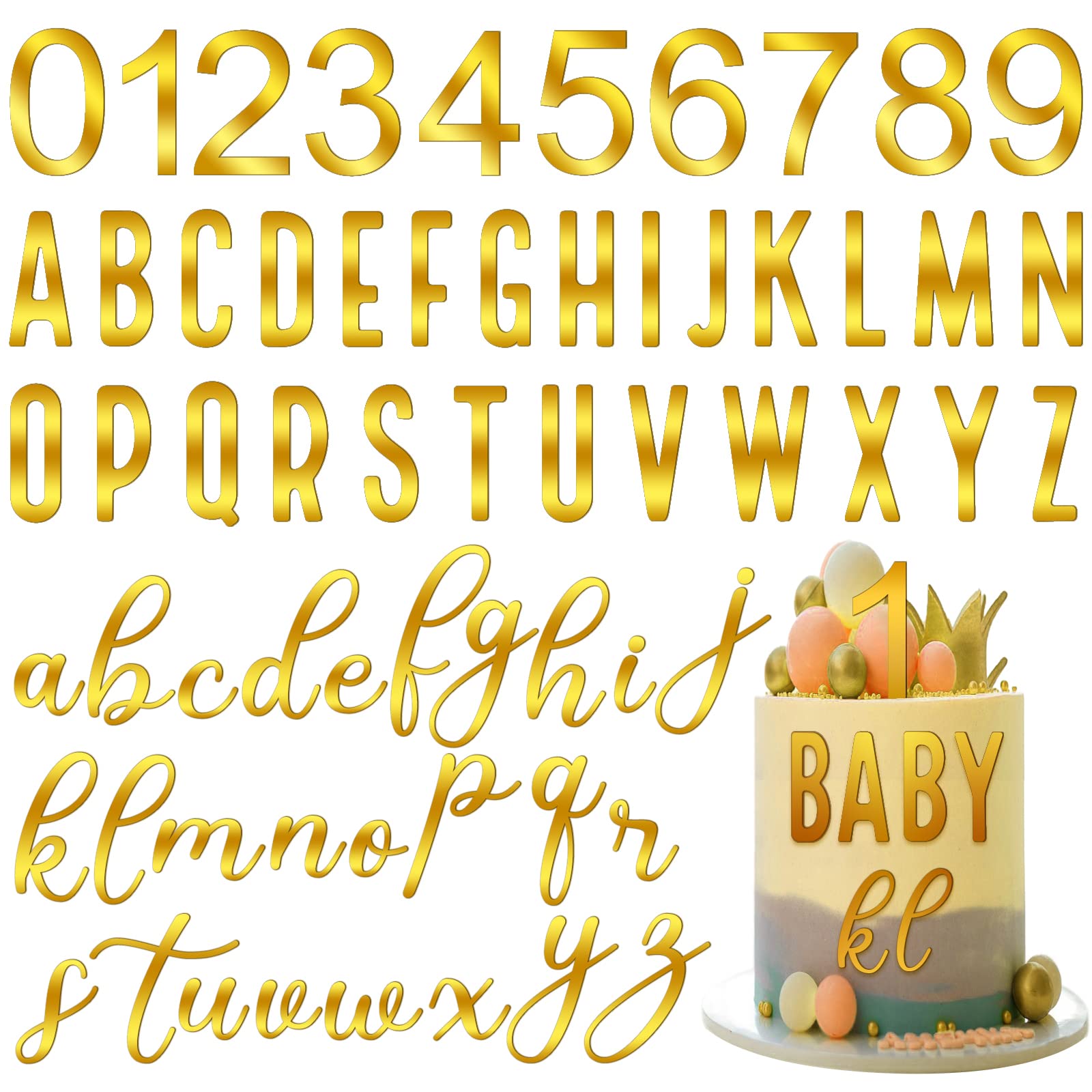 Kathfly Acrylic Number Alphabet Cake Topper 124 Pcs Custom Name Cupcake Toppers Gold