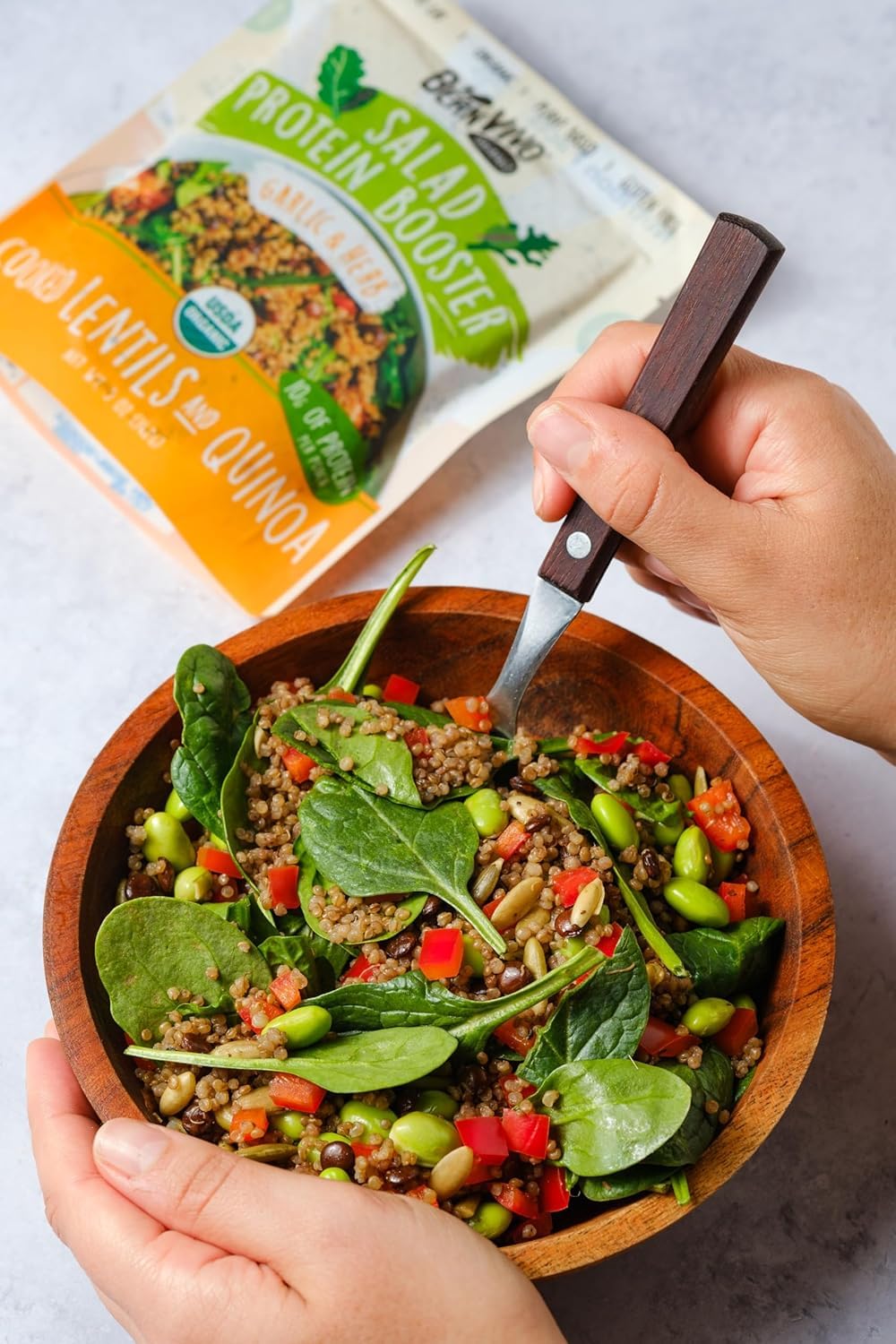 Beanvivo 6-Pack Salad Protein Booster - Organic Cooked Lentils & Quinoa With Garlic & Herbs, Delivering A Burst Of Taste And 10G