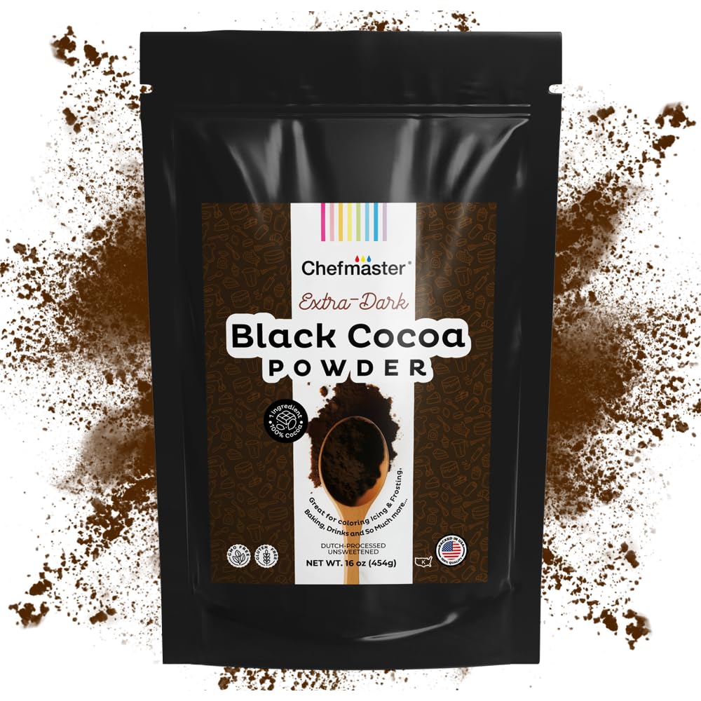 Black Cocoa Powder By Chefmaster  Extra Dark Dutch-Processed Cocoa Powder For Baking  Cookies  Cakes  & Icings; Rich Chocolate Flavor  All-Natural Dye Alternative  Unsweetened  16 Oz