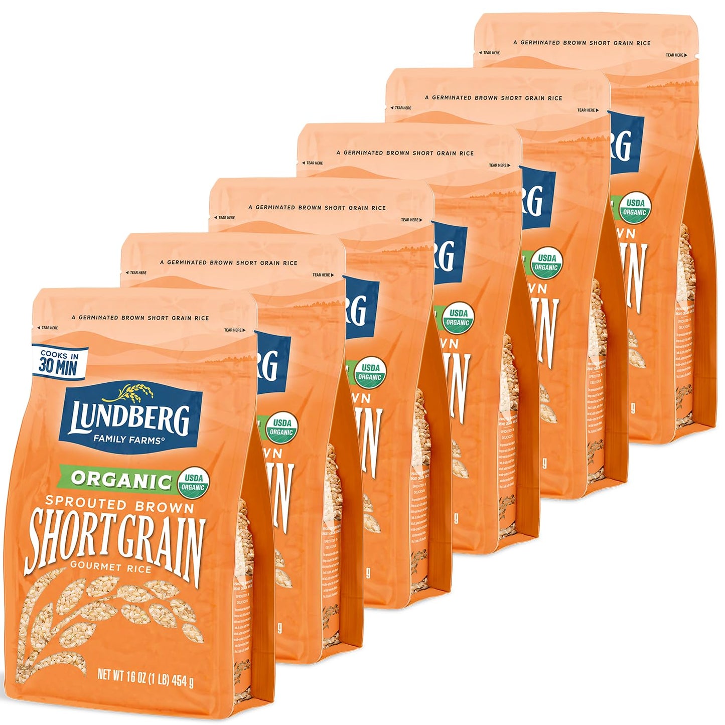 Lundberg Organic Sprouted Short Brown Rice 6Pack  Nutty & Sticky, Germinated Whole Grain, 16 Oz Ea
