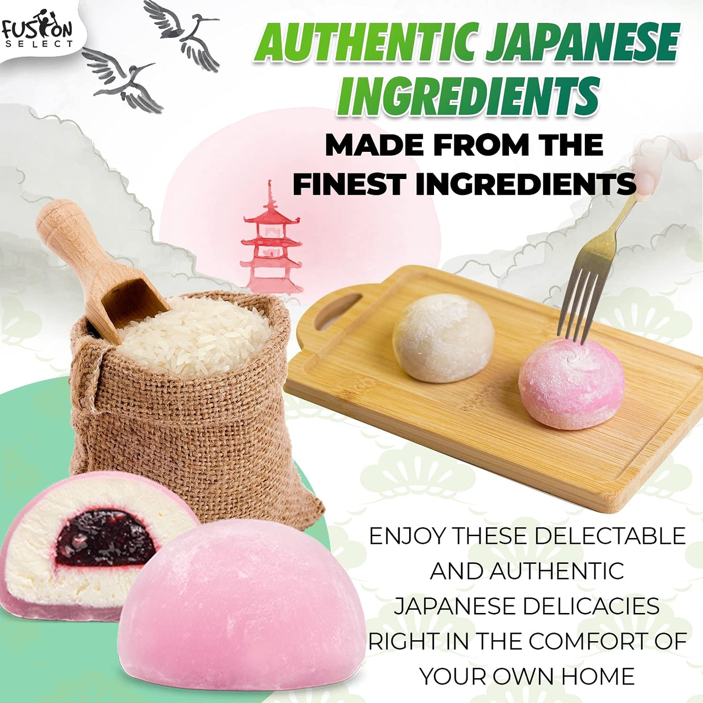 Fusion Select Mochi Daifuku Snacks - Traditional Japanese Rice Cakes With Filling - Flavored Asian Sweet Desserts For Family - C