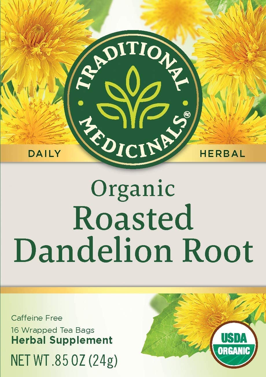 Traditional Medicinals Organic Roasted Dandelion Root Herbal Tea, Supports Healthy Digestion, Pack of 6, 96 Tea Bags Total