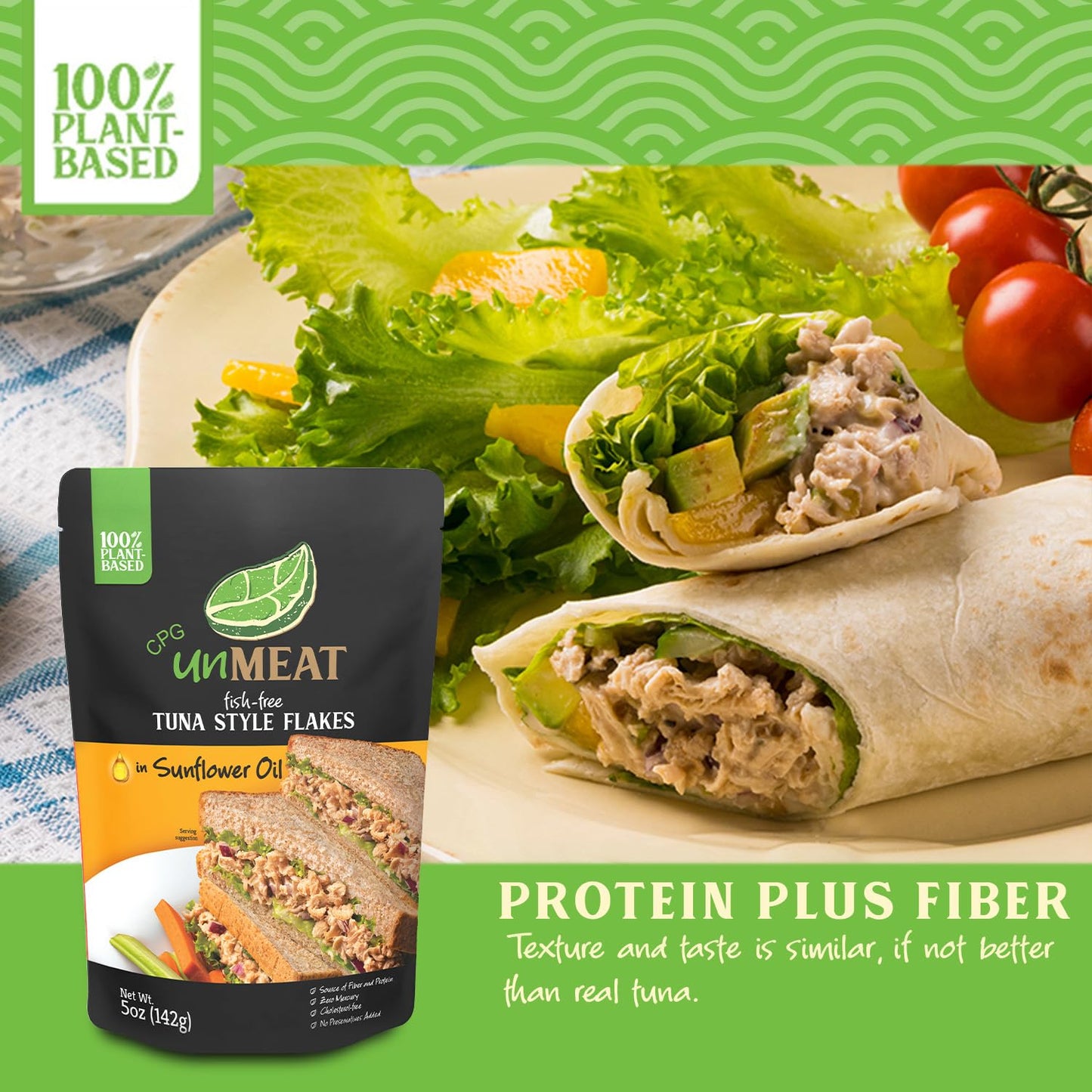 unMEAT Plant Based Tuna Style Flakes, Vegan Tuna in Sunflower Oil, 5 Ounce Pouch, Pack of 6