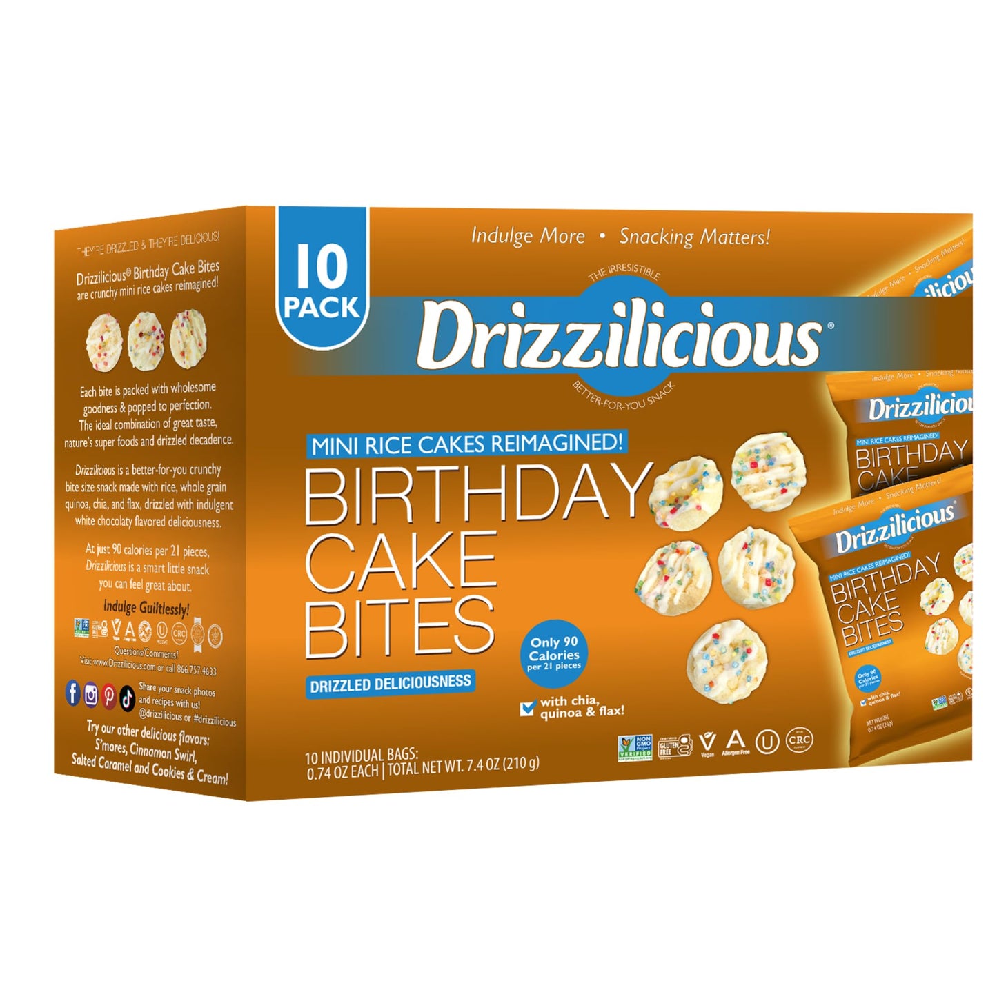 Drizzilicious Mini Rice Cakes - Vegan, Gluten Free, 90 Calories, 0.74 oz (Pack of 10)