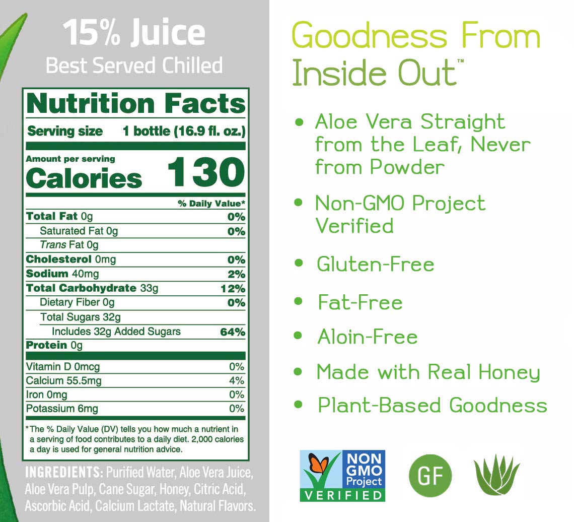 ALO Aloe Vera Juice Drink with Honey, 16.9 fl oz, Pack of 12