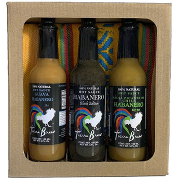 Habanero Hot Sauce Trio & Servilleta Napkin, Tierra Brava By Verve Culture, Set Of 3 Different Flavors, 5 Oz Each
