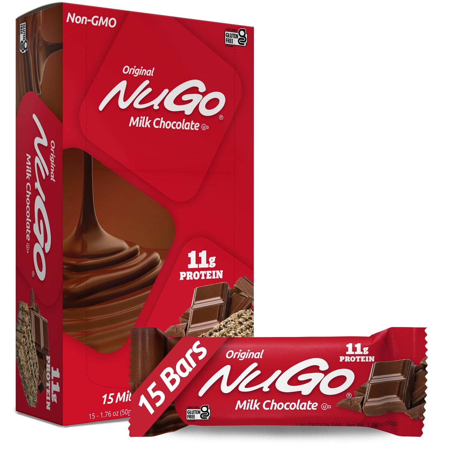 NuGo Protein Bar, Chocolate, 11g Protein, Gluten Free, 15 Count