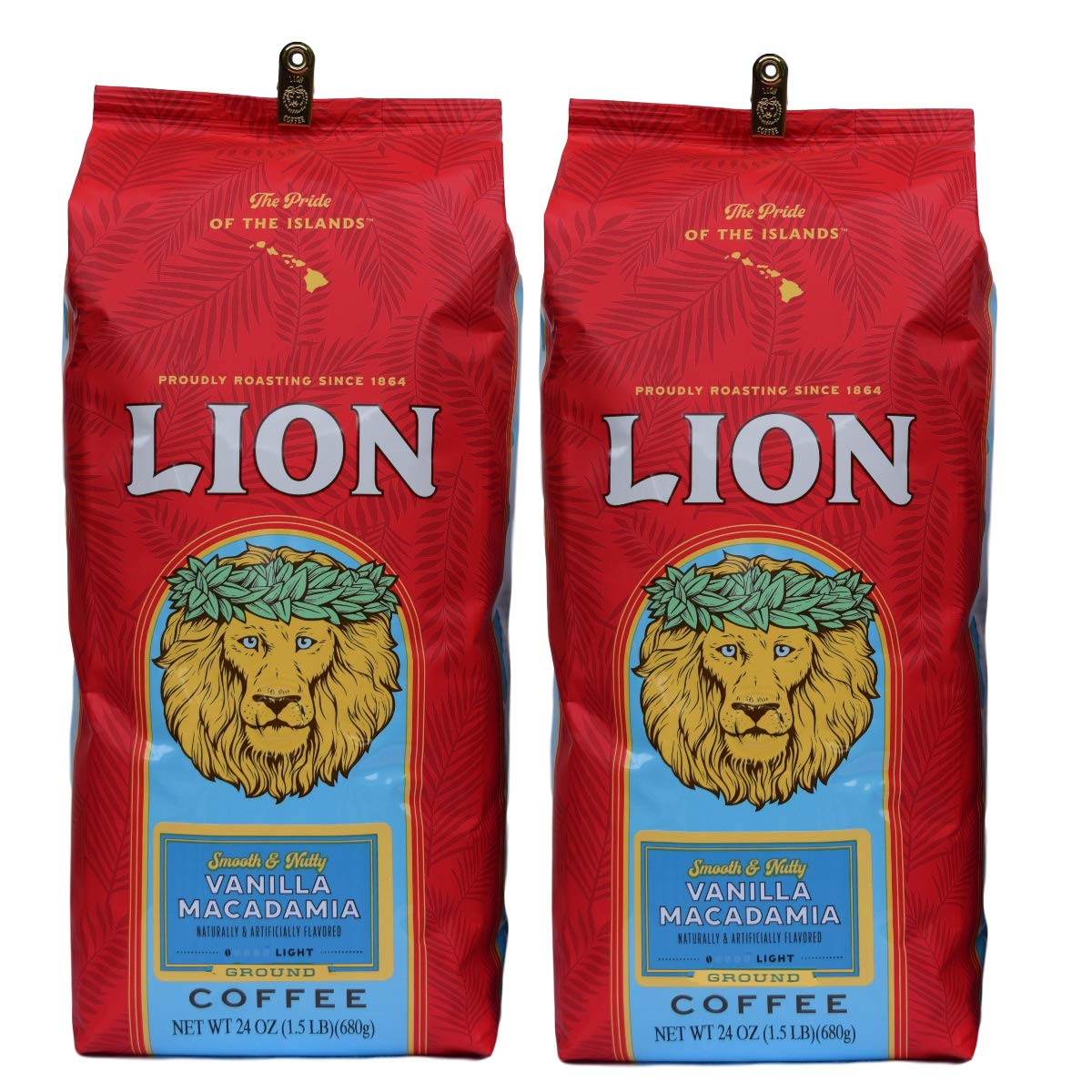 Lion Coffee Vanilla Macadamia Light Roast Ground Coffee, 24 Ounce (Pack of 2)