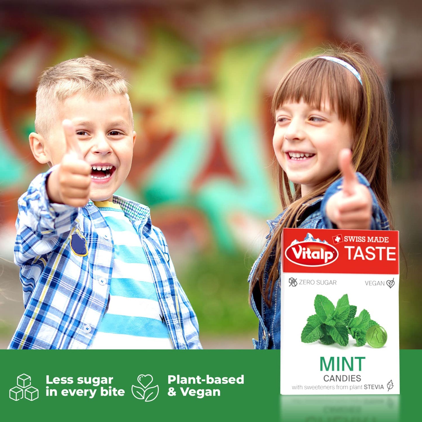 Vitalp Taste, Swiss Made, Sugar Free Candy With Stevia, Vegan, Mint Flavor, 25G/0.88 Ounce Packs, 16 Boxes