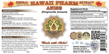 Hawaii Pharm Organic Anise Liquid Extract Tincture 2x32 oz Unfiltered Glass