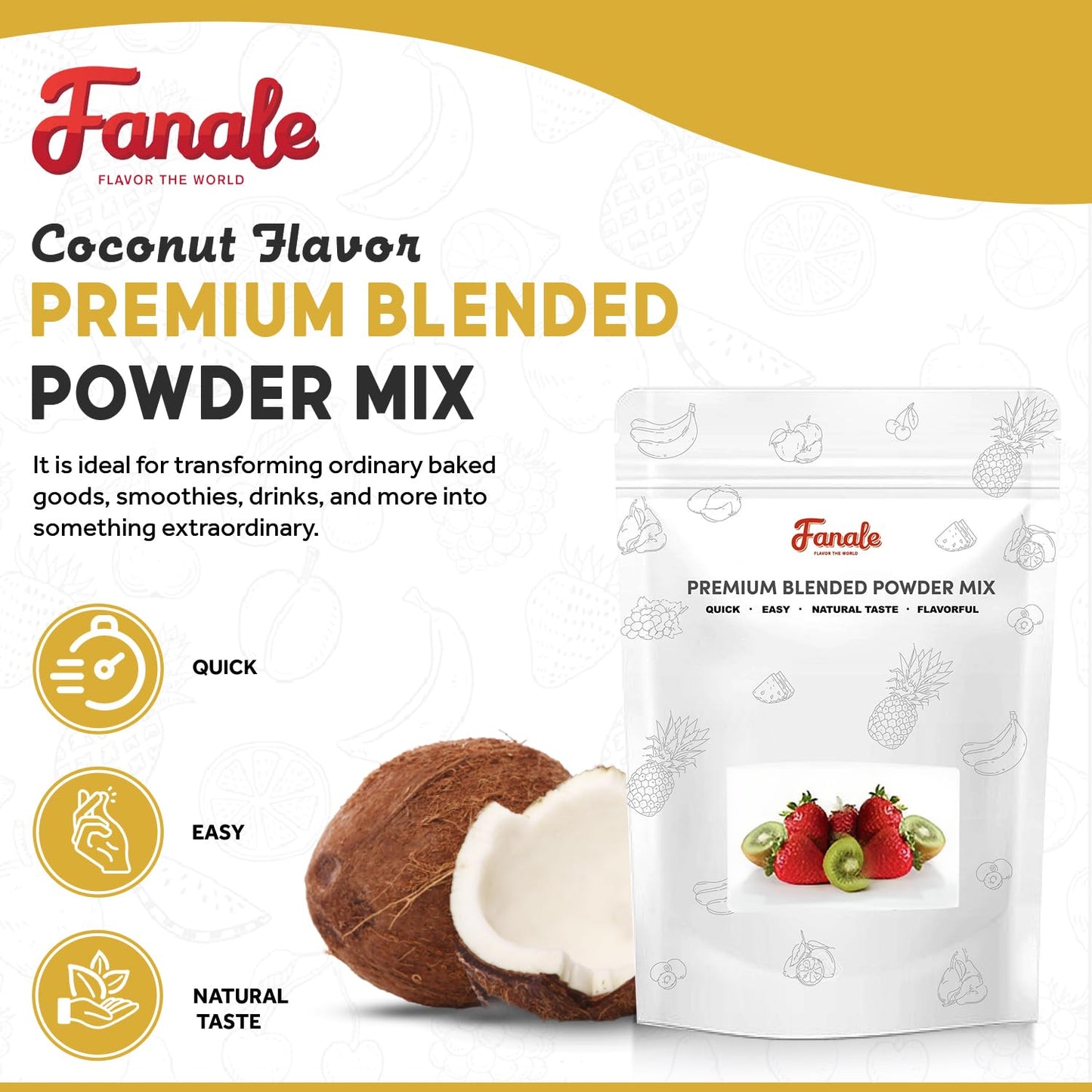 Fanale Coconut Bubble Tea Flavoring Powder - Instant Flavoring for Baking, Smoothies & Drinks - 2.2 lb Pack