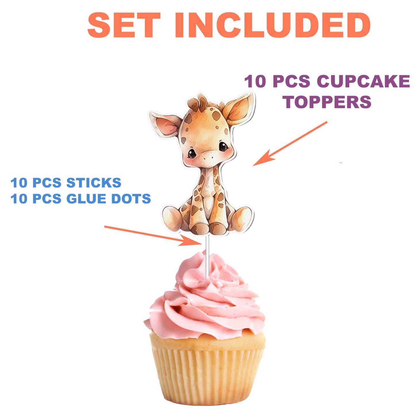 10 Pcs Party Giraffe Jungle Animal Cupcake Toppers - Add A Touch Of Wild Elegance To Your Treats!