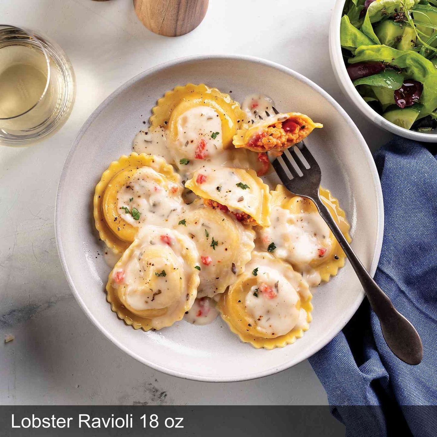Omaha Steaks Gourmet Dinner for 2 - New York Strip Steaks, Lobster Ravioli, Green Beans, Baguettes, Serves 2-4, Large