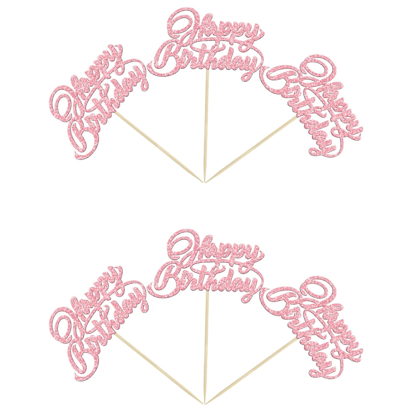 24Pcs Happy Birthday Cupcake Toppers Pink Glitter Birthday Cupcake Food Picks For Celebrating Happy Birthday Party Cake Decorati
