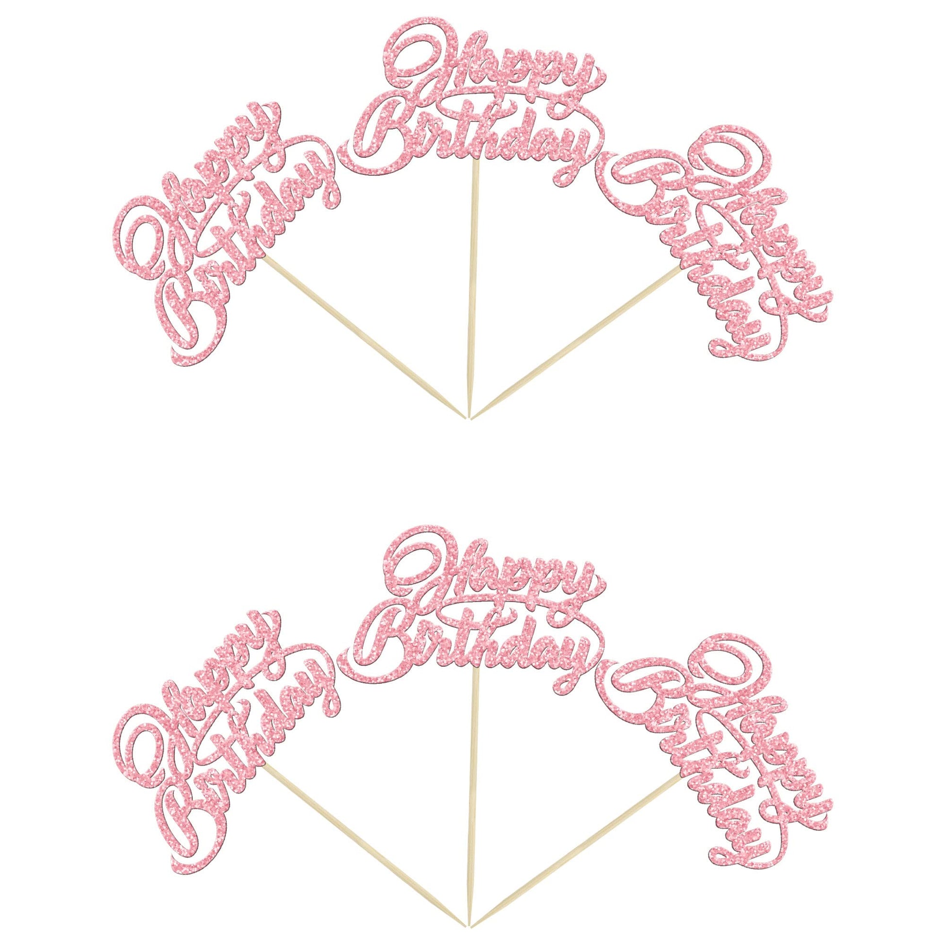 24Pcs Happy Birthday Cupcake Toppers Pink Glitter Birthday Cupcake Food Picks For Celebrating Happy Birthday Party Cake Decorati