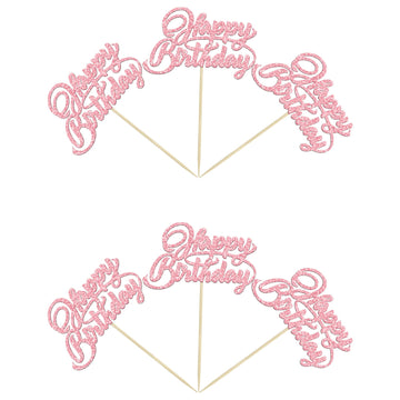 24Pcs Happy Birthday Cupcake Toppers Pink Glitter Birthday Cupcake Food Picks For Celebrating Happy Birthday Party Cake Decorati