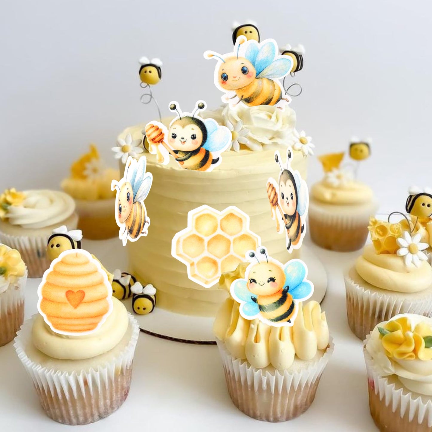60 Pcs Edible Bumble Bee Cupcake Toppers Waper Paper Honey Bee Cupcake Picks Edible Oh Babee Cupcake Decorations For Bee Theme B