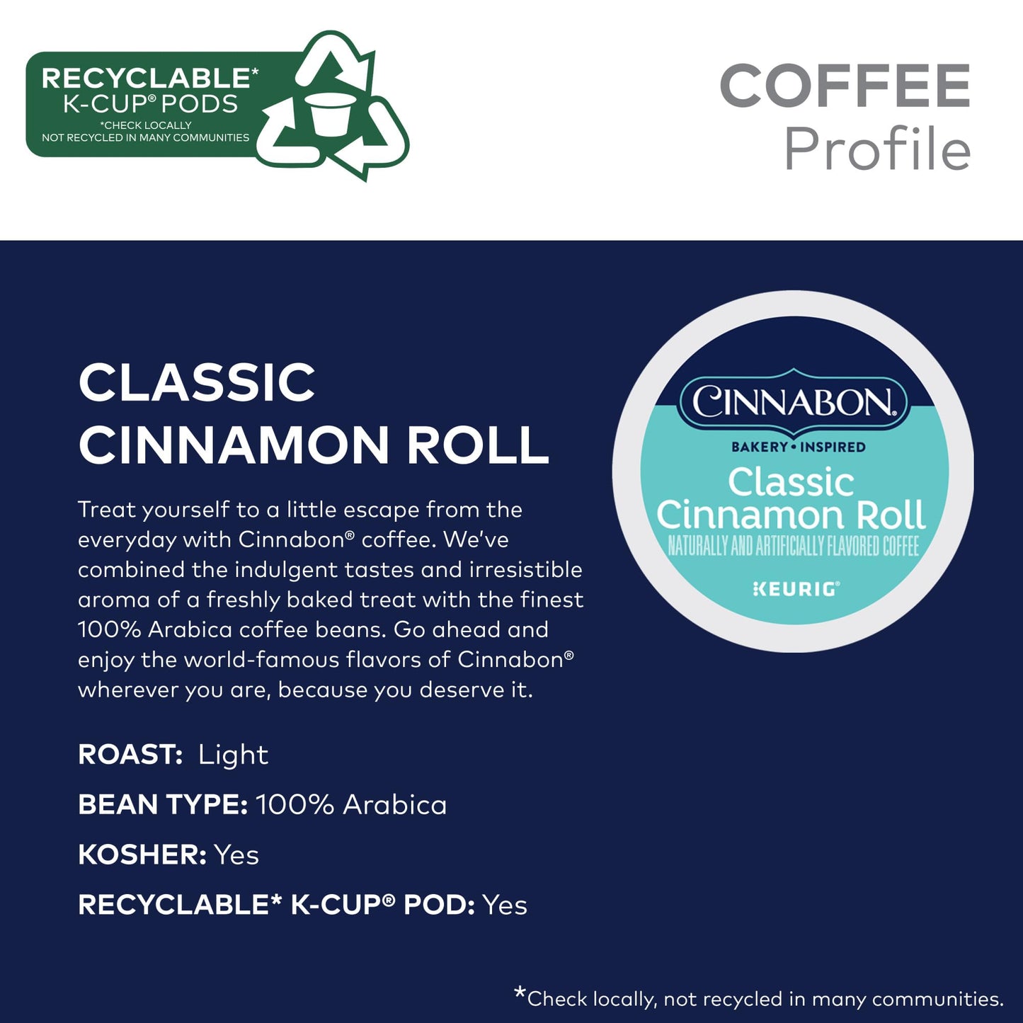 Cinnabon Classic Cinnamon Roll Coffee, Keurig Single Serve K-Cup Pods, Light Roast Coffee, 60 Count, (6 Packs Of 10)