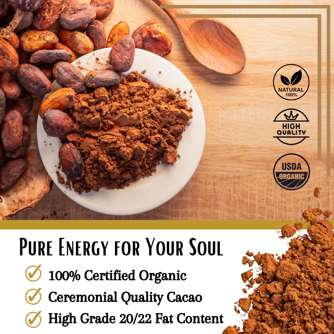 OHM Cacao Organic Raw Cacao Powder, Unsweetened, 7 Ounce, Natural Source of Magnesium & Iron
