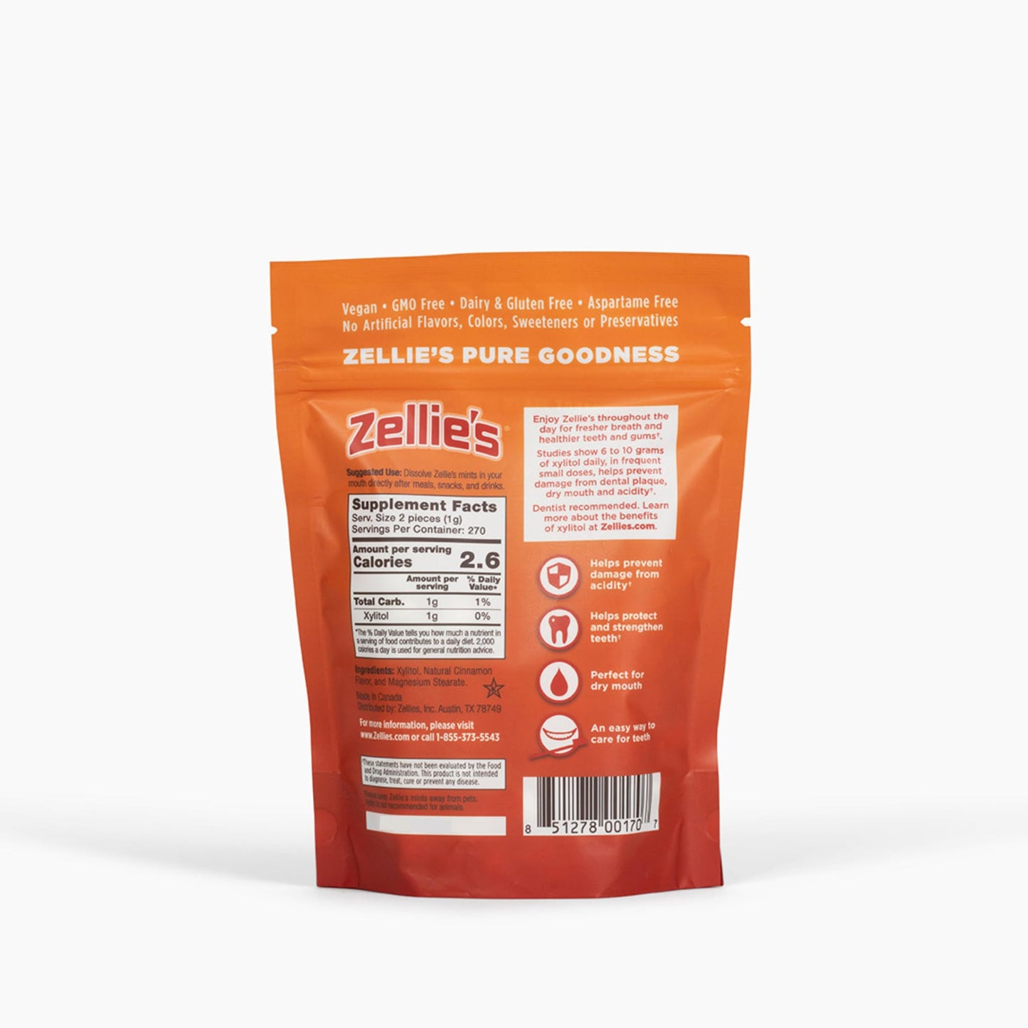 Zellie'S |100% Xylitol Sugar Free Breath Mints | Non-Gmo, Low-Calorie, Gluten Free, Vegan & Kosher Mints (Cinnamon, 540 Count (P
