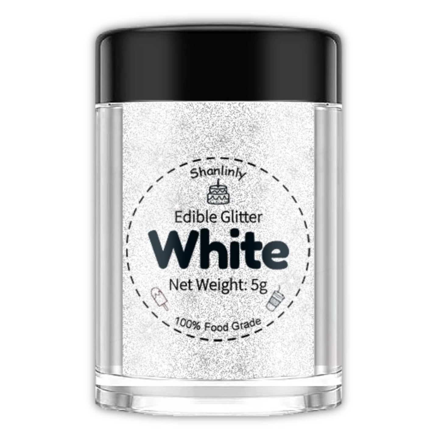 Shanlinly Edible Glitter Dust - White Shimmer Powder for Cakes & Drinks, 5g