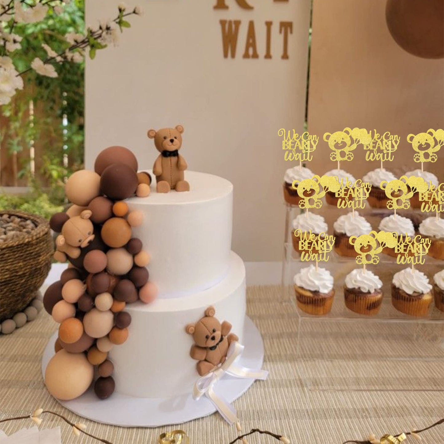 24 Pcs We Can Bearly Wait Cupcake Toppers Glitter Balloon Bear Cupcake Picks For Gender Reveal Baby Bear Theme Baby Shower Kids