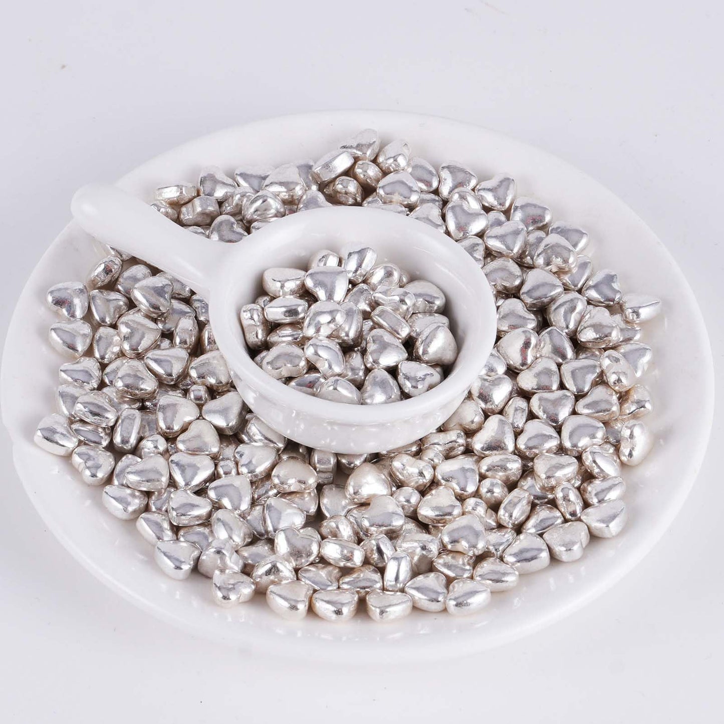 Kasvan Silver Heart Shapes Sprinkles - Edible Candy Pearls 100G/3.58 Oz, Mix Size, Baking Cake Decorations, Ice Cream Toppings A