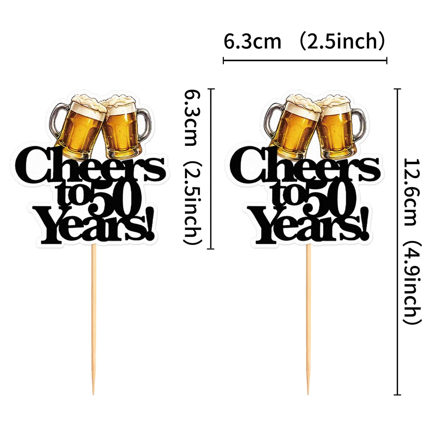 Ercadio malt-inspired Party Cupcake Toppers, 28 PCS, Cheers to 50 Years Decor, White-50