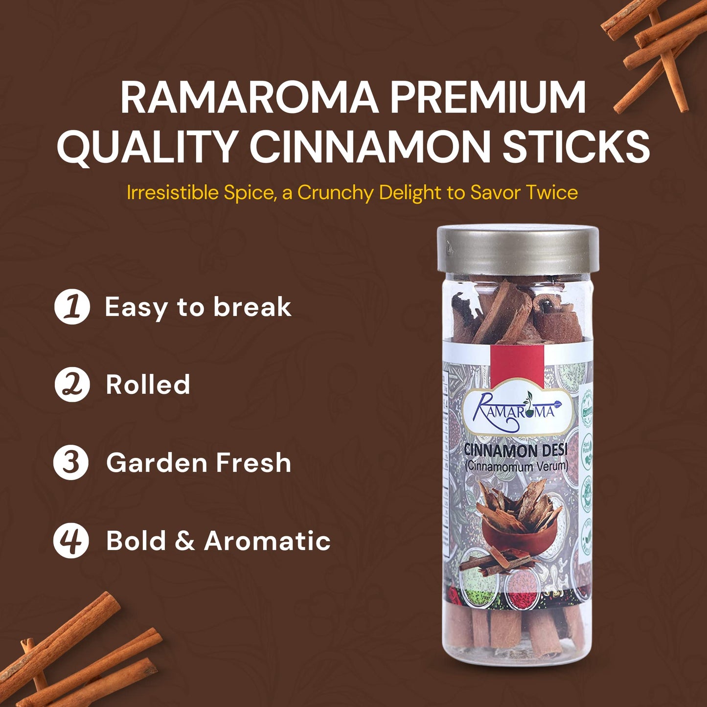 Ramaroma, Cinnamon Sticks (85G/3Oz) Non-Gmo & Raw Cinnamon | Organic Cinnamon Sticks | Cinnamon Whole | Strong Aroma, Perfect Fo