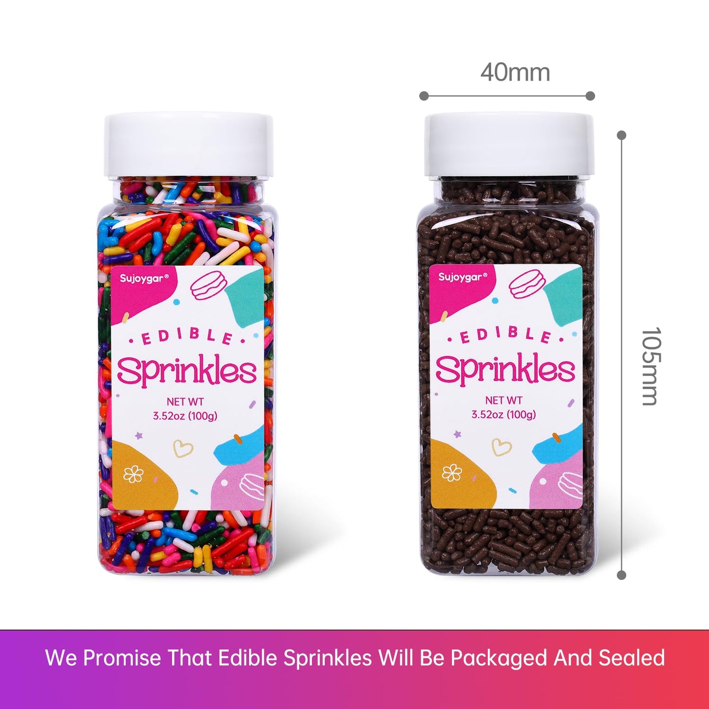 Rainbow Sprinkles & Chocolate Sprinkles, Sprinkles For Cake Decorating, 3.52Oz/Bottle, Edible Sprinkles For Cupcake Toppers Ice