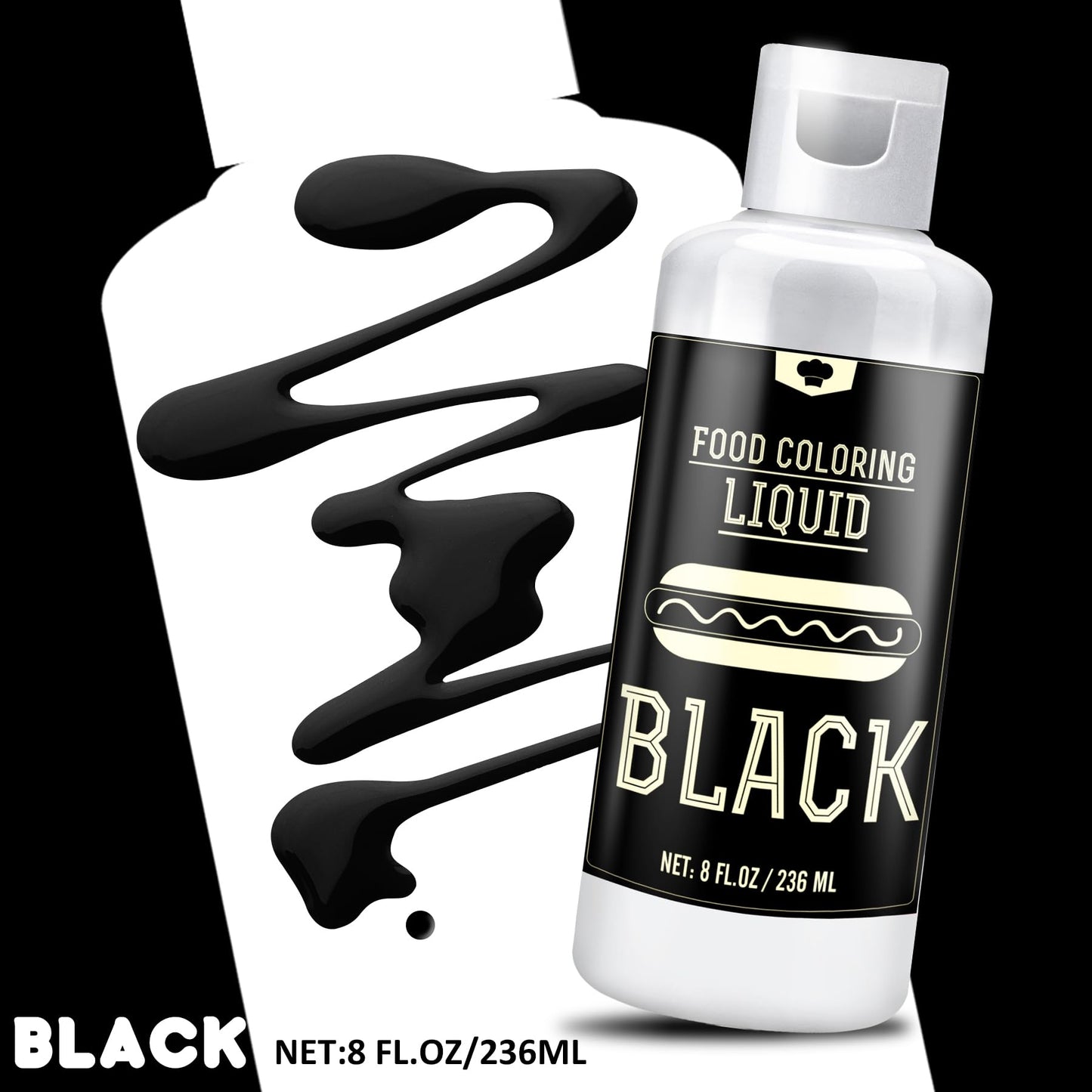 Vividye Food Coloring - Liquid Black Dye for Baking and Crafts - 240ml (8 Fl Oz)