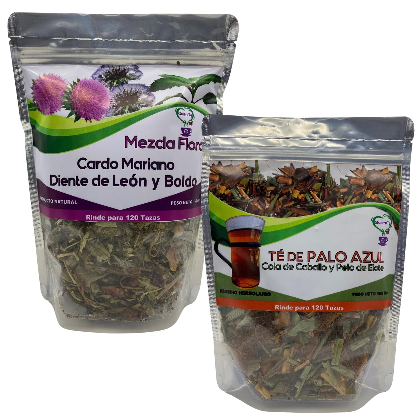 Combo Palo Azul And Cardo Mariano, Quiere Te, 5.3 Oz (150 Grams), Up To 200 Cups, Milk Thistle And Kidneywood, Resealable Bag, P