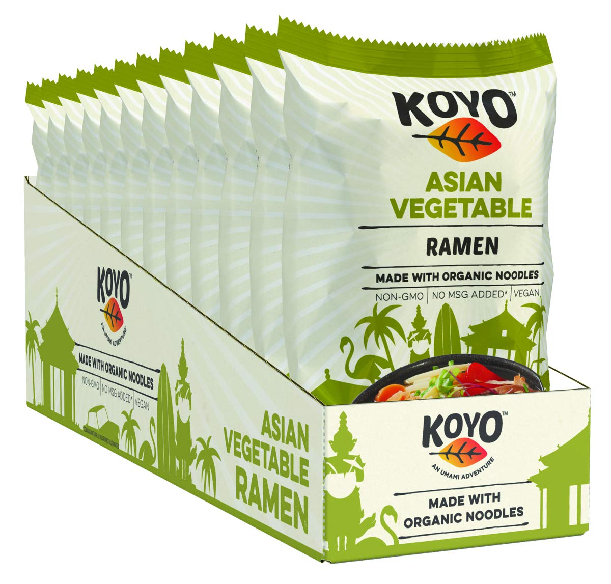 Koyo Ramen Soup, Asian Vegetable, Made With Organic Noodles, No Msg, No Preservatives, Vegan, 2.1 Ounces Per Package