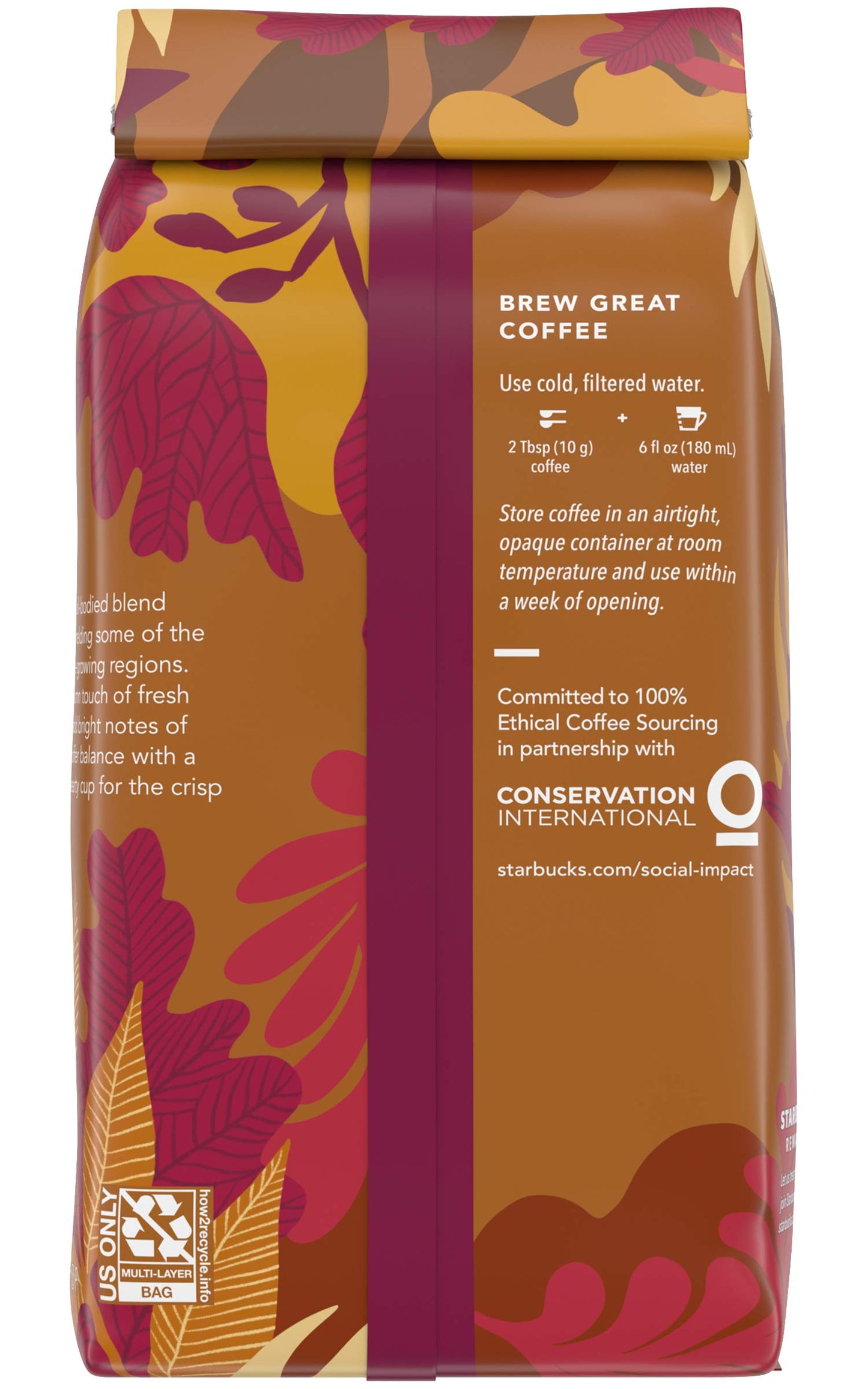 Starbucks Fall Blend Medium Roast Ground Coffee - 100% Arabica - 10 OZ (Pack of 4) - Brown and Red