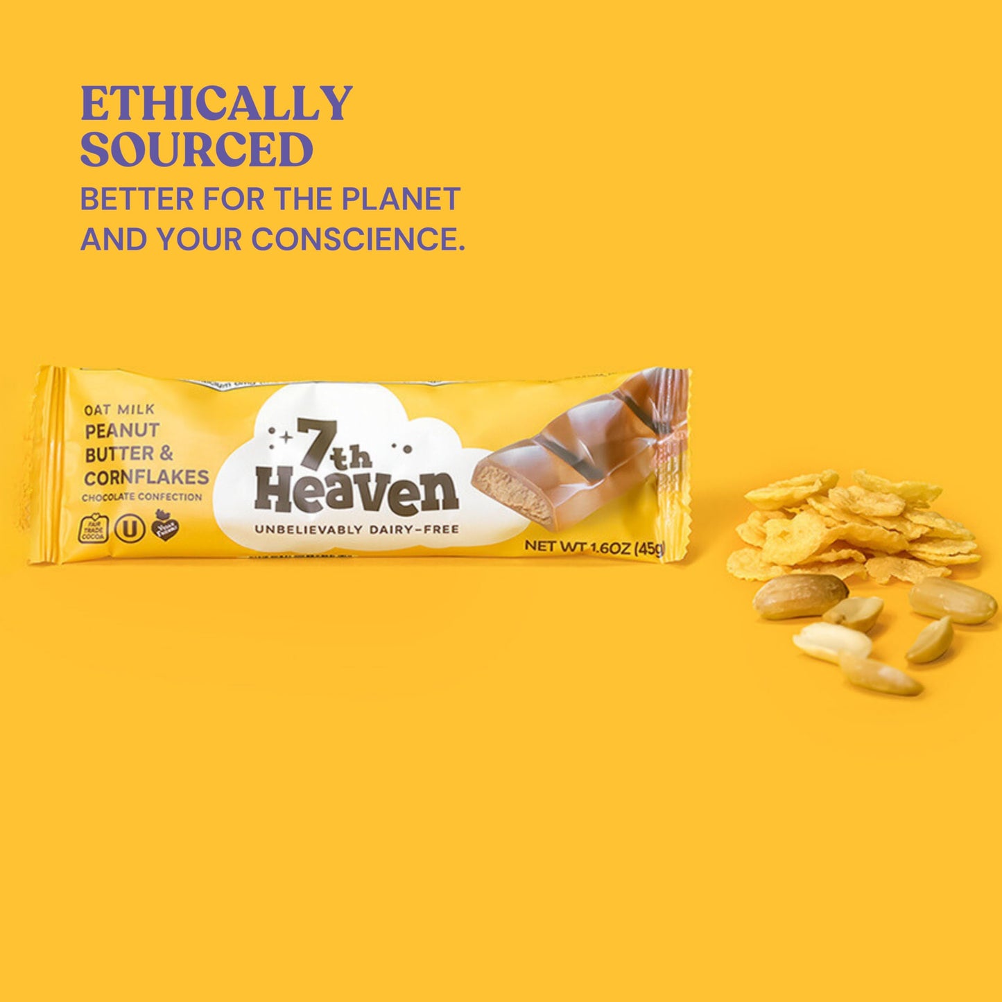 7TH HEAVEN Vegan Oat Milk Chocolate Snack Bars - Non-GMO, Dairy-Free, 6-Pack (Peanut Butter & Cornflakes)